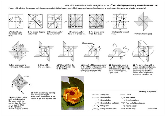 origami rose diagrams